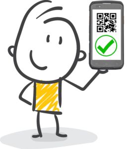 Image of a stick figure holding a mobile ticket barcode scanner