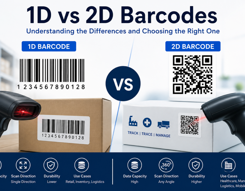 1D vs 2D barcodes comparison showing differences in barcode types and scanning technology